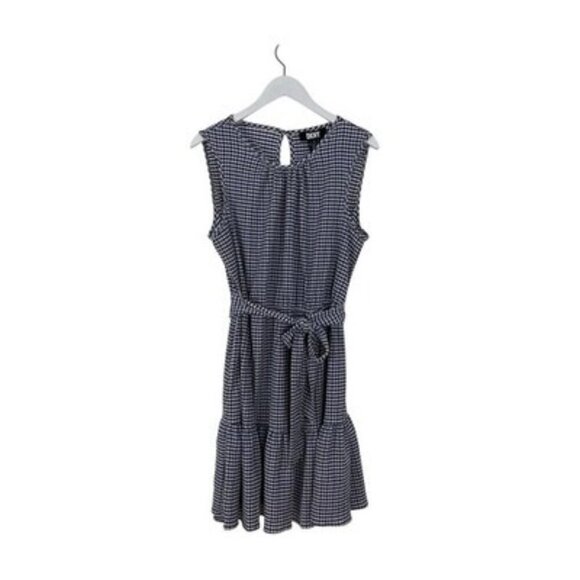 DKNY Navy/Ivory Gingham Seersucker Sleeveless Dress Size 14 NWT - Picture 2 of 3